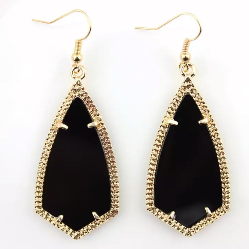 Arrow Shaped Chandelier Earrings vibrant colors Black Goldtone